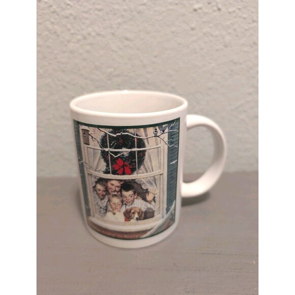 Norman Rockwell Designer Studio Christmas Mug Coffee Cup 1990s Window Scene - Picture 1 of 10